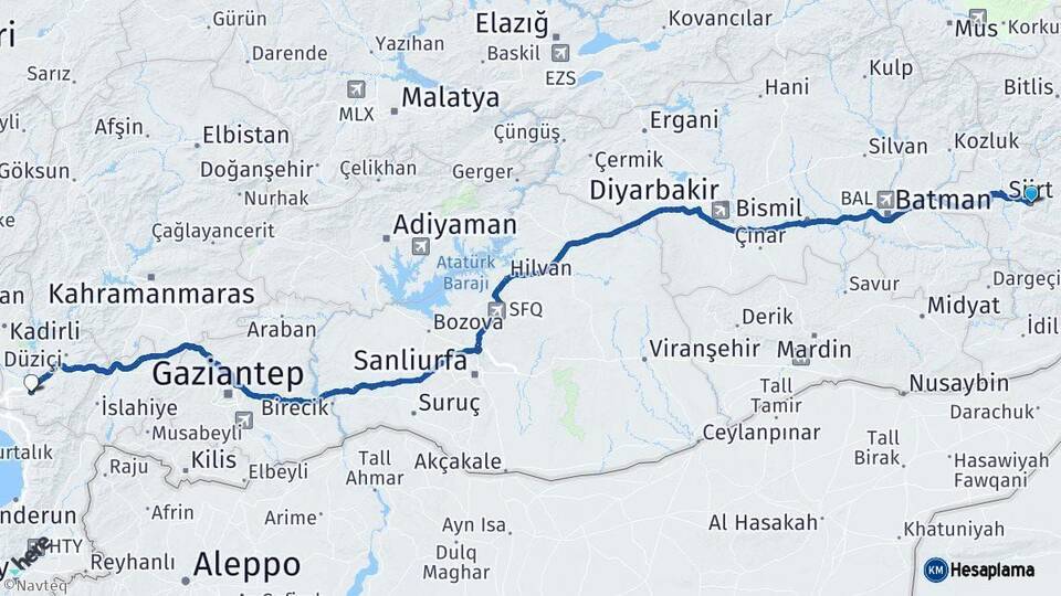 Siirt Osmaniye Arası Kaç Km - Yol Haritası