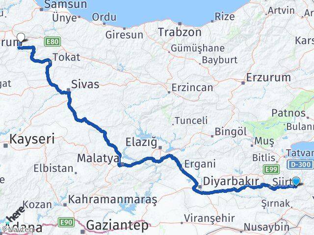 Siirt Pervari Amasya Arası Kaç Km - Yol Haritası