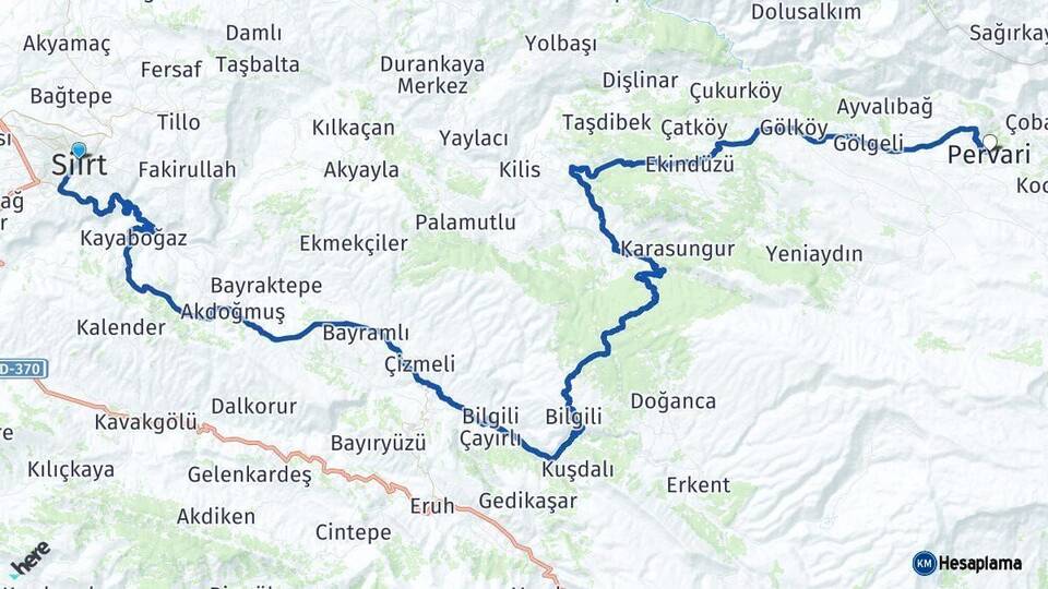 Siirt Pervari Arası Kaç Km - Yol Haritası