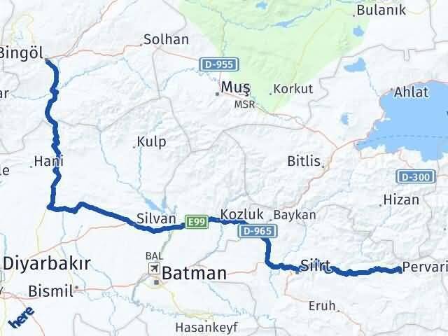 Siirt Pervari Bingöl Arası Kaç Km - Yol Haritası