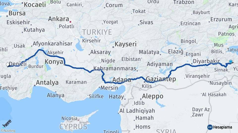 Siirt Pervari Denizli Arası Kaç Km - Yol Haritası