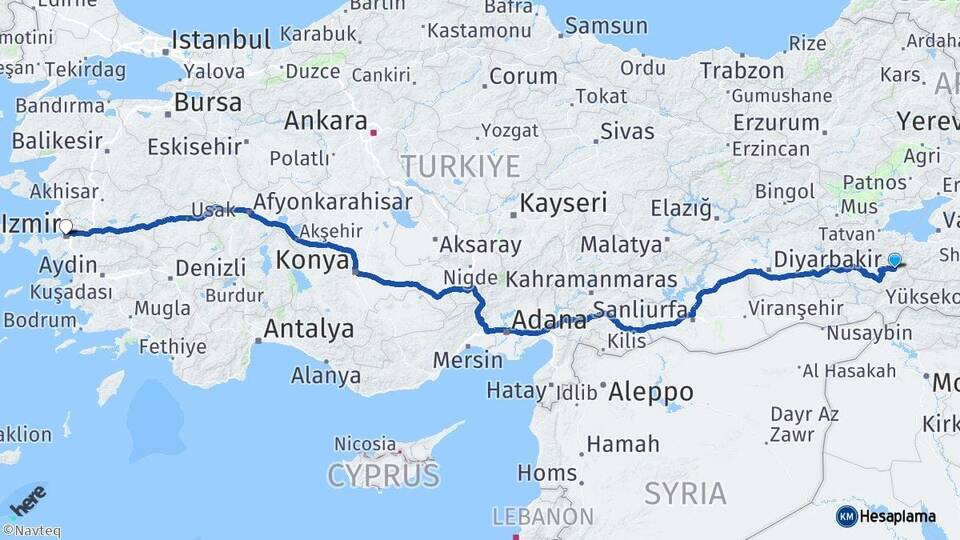 Siirt Pervari İzmir Arası Kaç Km - Yol Haritası