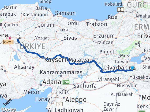 Siirt Pervari Kırıkkale Arası Kaç Km - Yol Haritası