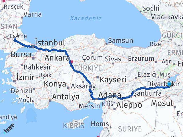 Siirt Pervari Kırklareli Arası Kaç Km - Yol Haritası