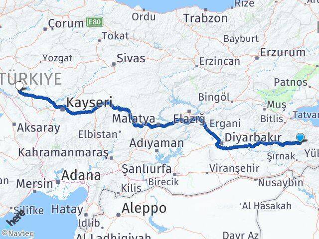 Siirt Pervari Kırşehir Arası Kaç Km - Yol Haritası