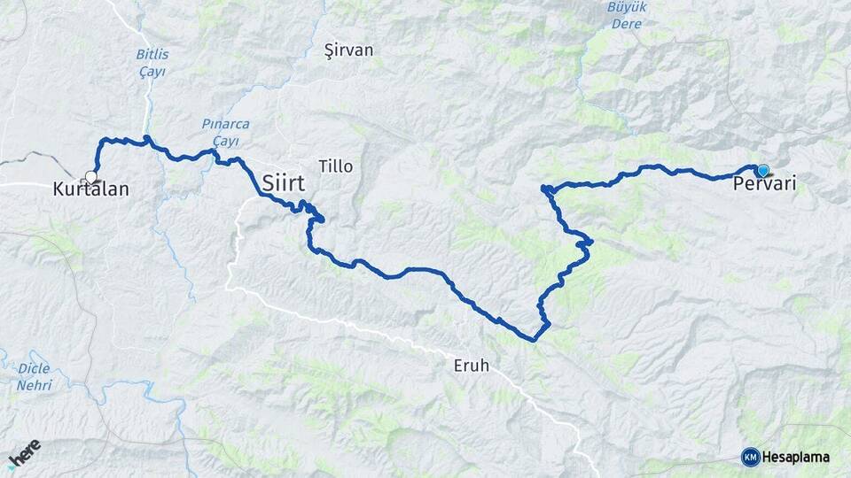 Siirt Pervari Kurtalan Arası Kaç Km - Yol Haritası