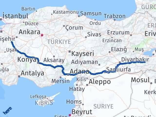 Siirt Pervari Kütahya Arası Kaç Km - Yol Haritası