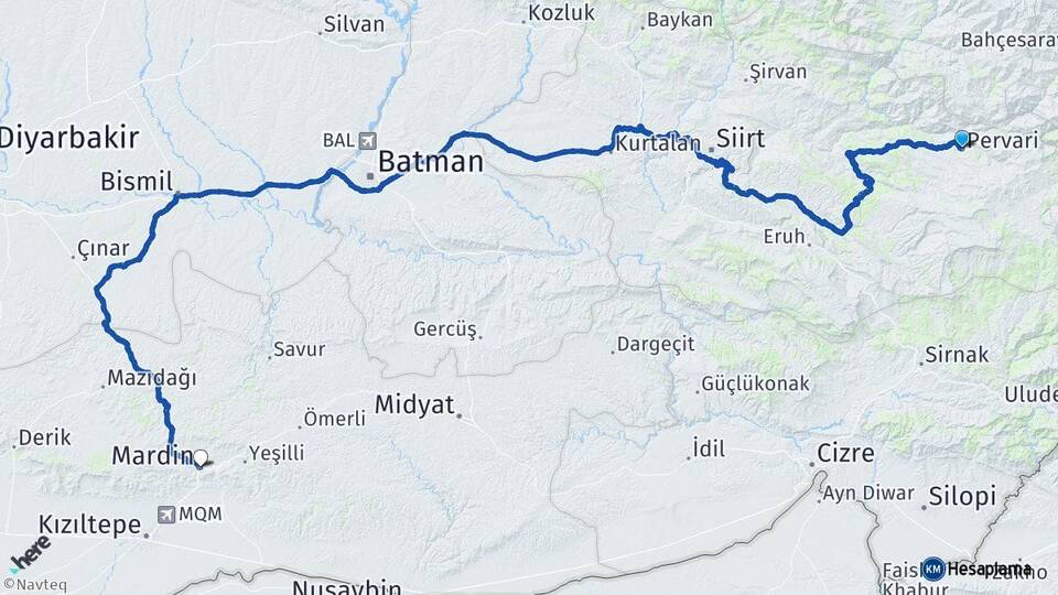 Siirt Pervari Mardin Arası Kaç Km - Yol Haritası