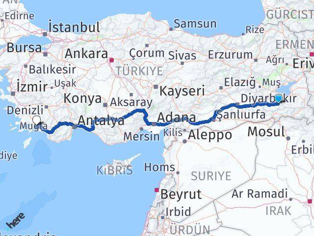 Siirt Pervari Muğla Arası Kaç Km - Yol Haritası