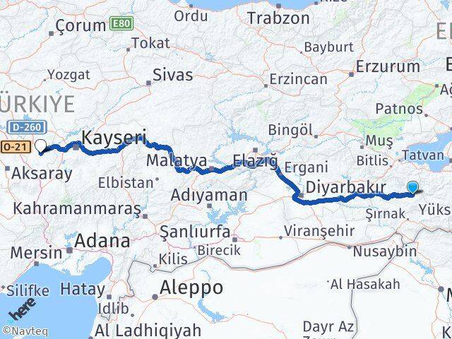 Siirt Pervari Nevşehir Arası Kaç Km - Yol Haritası
