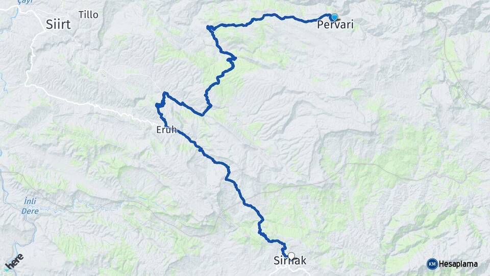Siirt Pervari Şırnak Arası Kaç Km - Yol Haritası