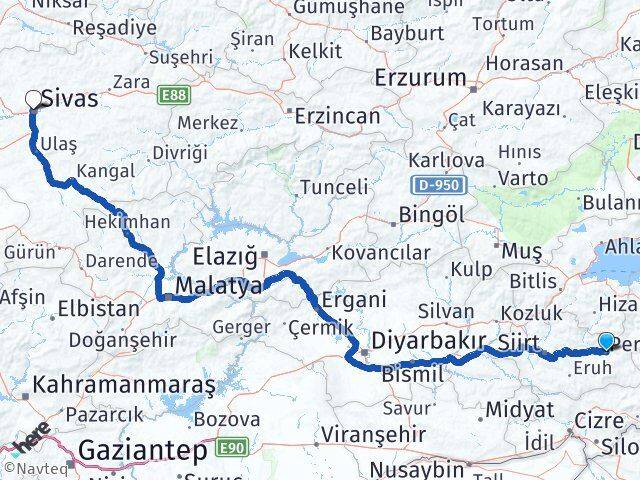 Siirt Pervari Sivas Arası Kaç Km - Yol Haritası