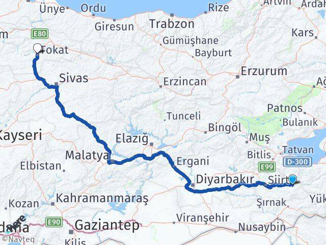 Siirt Pervari Tokat Arası Kaç Km - Yol Haritası