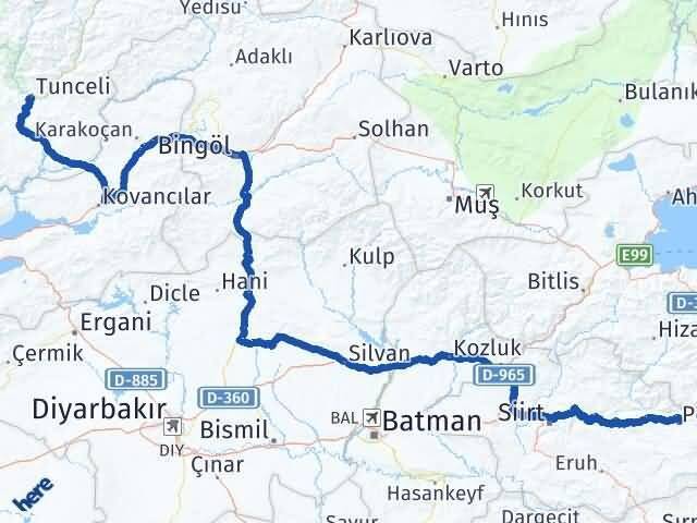 Siirt Pervari Tunceli Arası Kaç Km - Yol Haritası