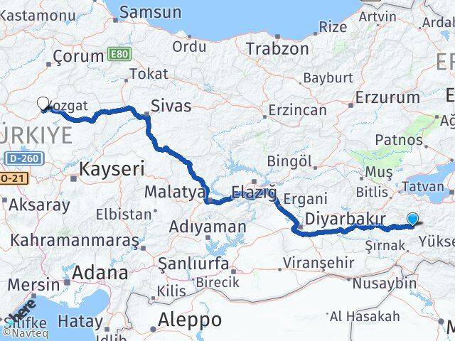 Siirt Pervari Yozgat Arası Kaç Km - Yol Haritası