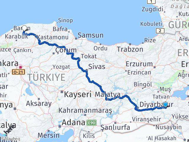 Siirt Pınarbaşı Kastamonu Arası Kaç Km - Yol Haritası