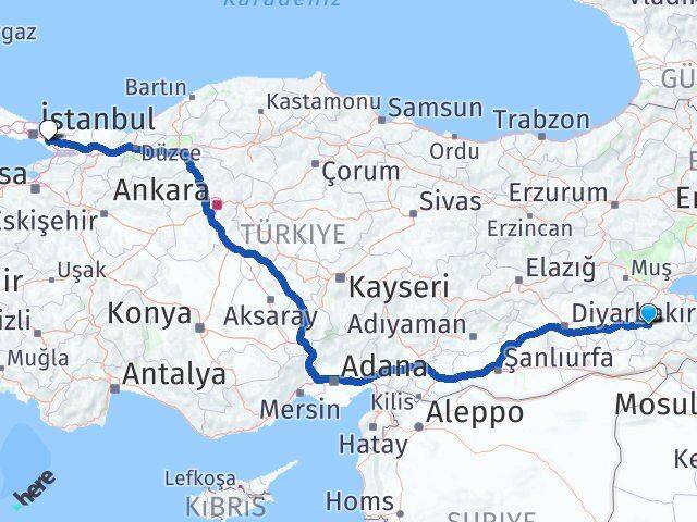 Siirt Sabiha Gökçen Havalimanı Arası Kaç Km - Yol Haritası