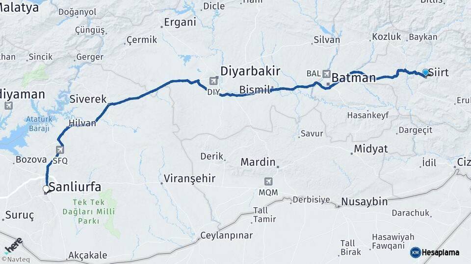 Siirt Şanlıurfa Arası Kaç Km - Yol Haritası