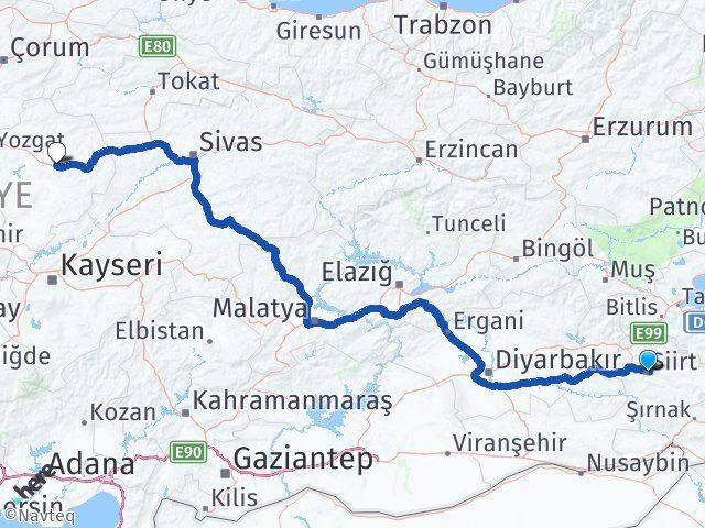 Siirt Saraykent Yozgat Arası Kaç Km - Yol Haritası