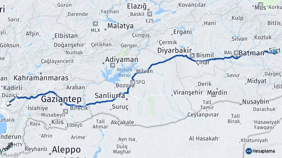 Siirt Siirt Havalimanı Arası Kaç Km - Yol Haritası