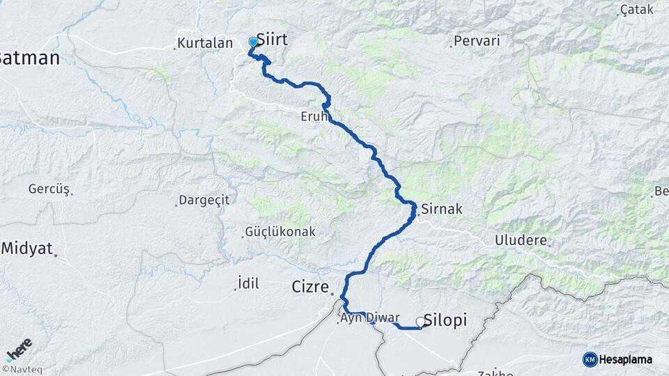 Siirt Silopi Şırnak Arası Kaç Km - Yol Haritası