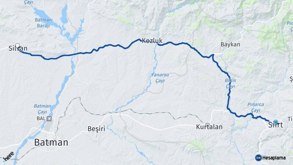 Siirt Silvan Diyarbakır Arası Kaç Km - Yol Haritası