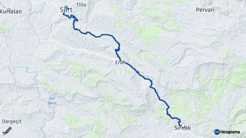 Siirt Şırnak Arası Kaç Km - Yol Haritası