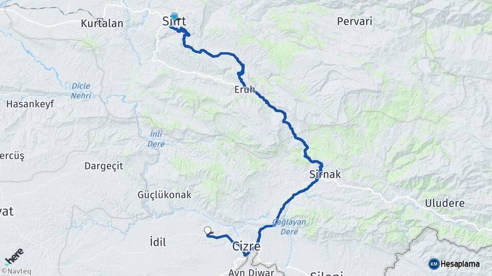 Siirt Şırnak Şerafettin Elçi Havalimanı Arası Kaç Km - Yol Haritası
