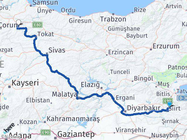 Siirt Şirvan Amasya Arası Kaç Km - Yol Haritası