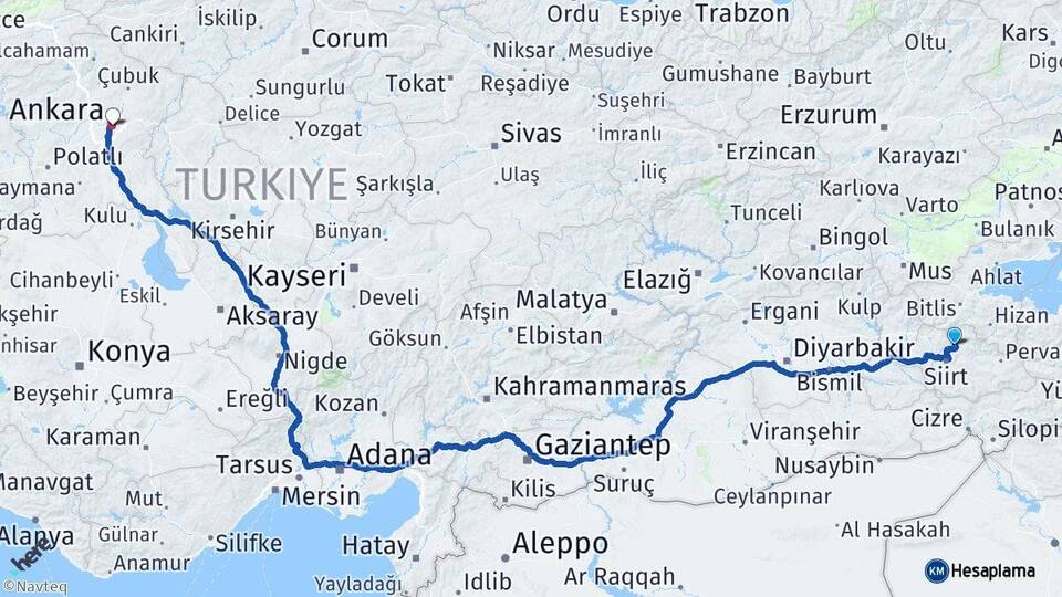 Siirt Şirvan Ankara Arası Kaç Km - Yol Haritası