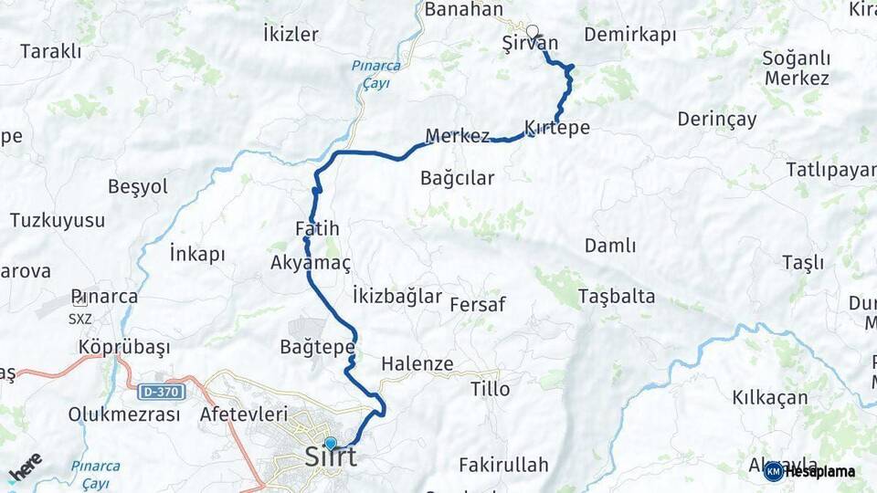 Siirt Şirvan Arası Kaç Km - Yol Haritası