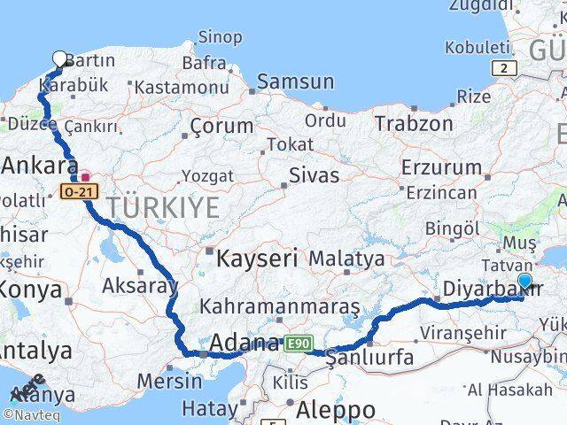 Siirt Şirvan Bartın Arası Kaç Km - Yol Haritası