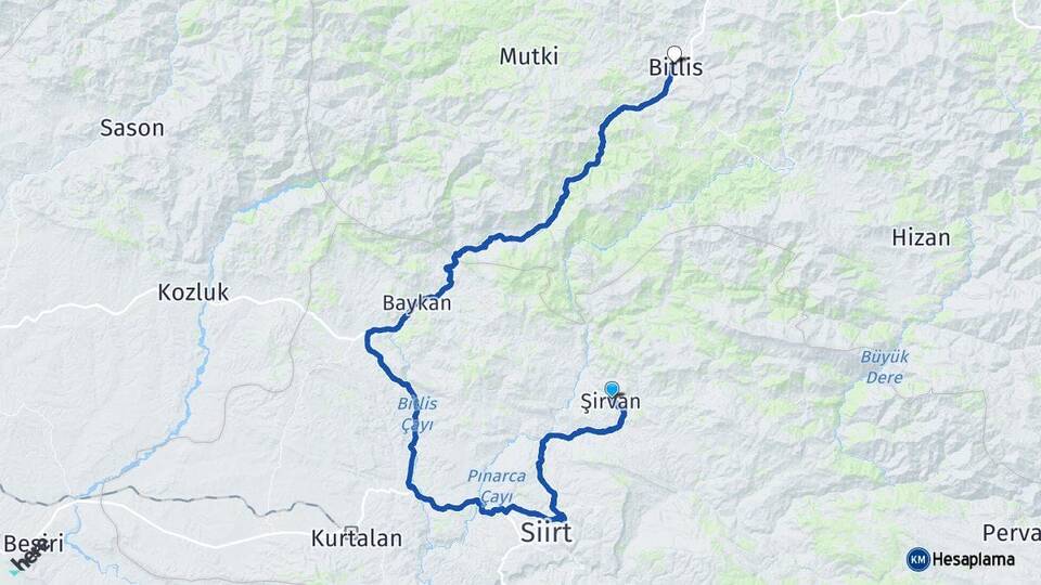 Siirt Şirvan Bitlis Arası Kaç Km - Yol Haritası