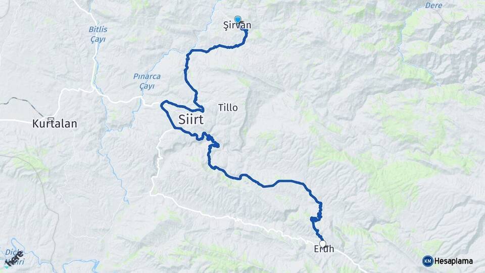 Siirt Şirvan Eruh Arası Kaç Km - Yol Haritası