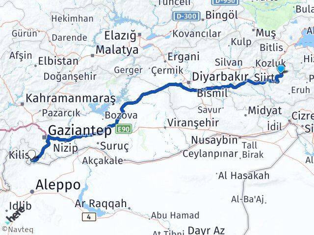 Siirt Şirvan Kilis Arası Kaç Km - Yol Haritası