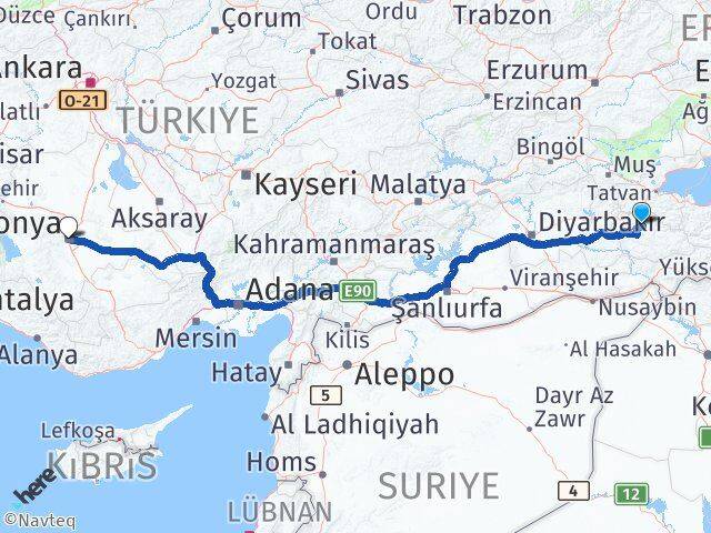 Siirt Şirvan Konya Arası Kaç Km - Yol Haritası