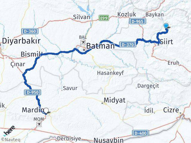 Siirt Şirvan Mardin Arası Kaç Km - Yol Haritası