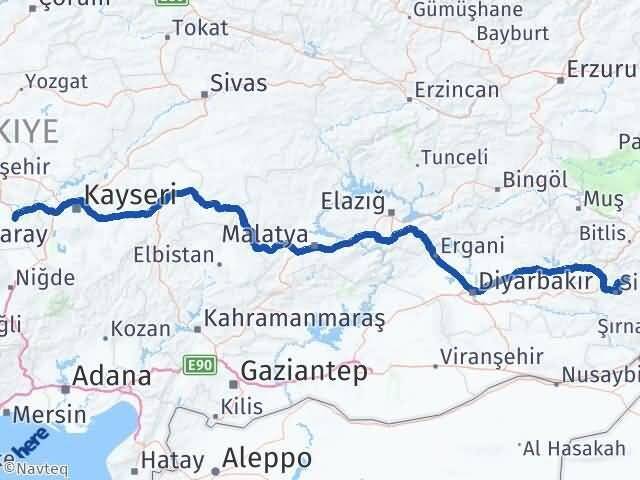 Siirt Şirvan Nevşehir Arası Kaç Km - Yol Haritası