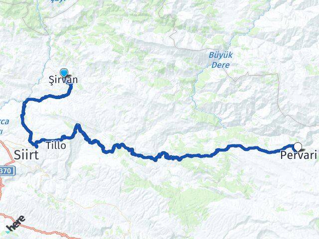 Siirt Şirvan Pervari Arası Kaç Km - Yol Haritası