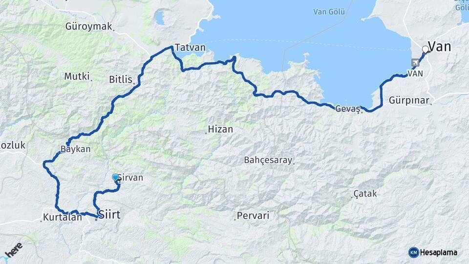 Siirt Şirvan Van Arası Kaç Km - Yol Haritası