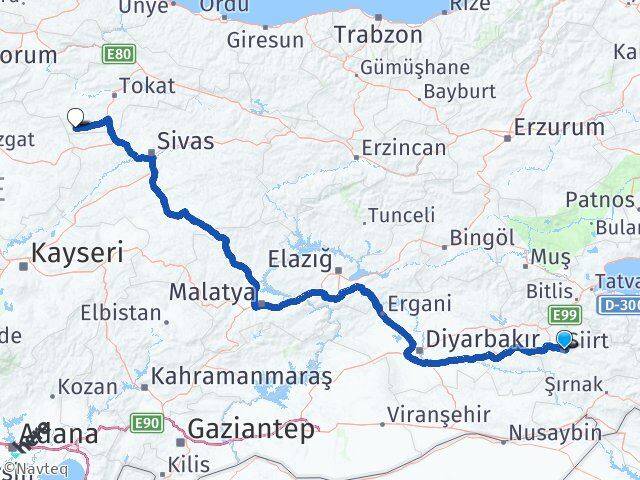 Siirt Sulusaray Tokat Arası Kaç Km - Yol Haritası