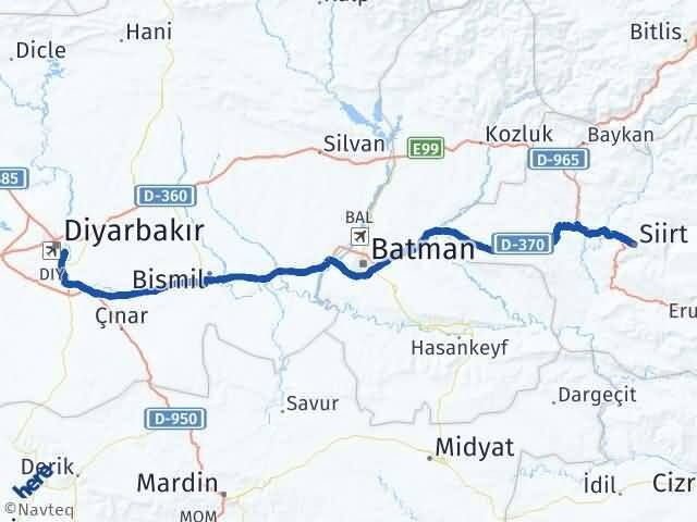 Siirt Sur Diyarbakır Arası Kaç Km - Yol Haritası