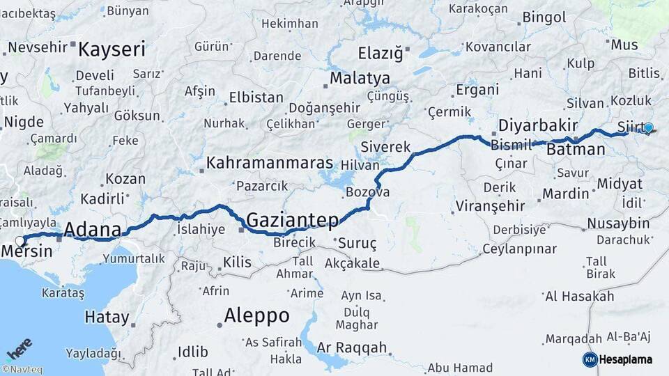 Siirt Tarsus Mersin Arası Kaç Km - Yol Haritası
