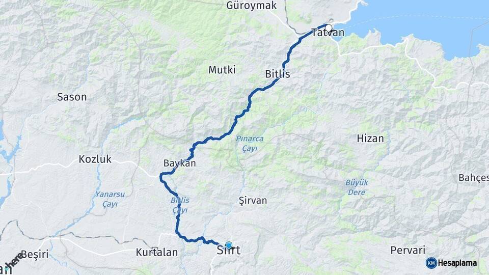 Siirt Tatvan Bitlis Arası Kaç Km - Yol Haritası