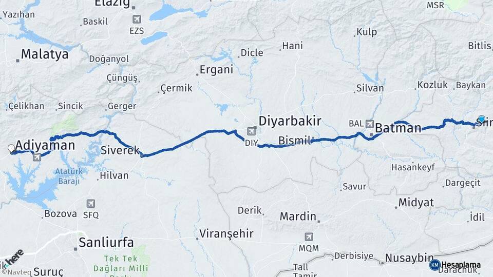 Siirt Tillo Adıyaman Arası Kaç Km - Yol Haritası