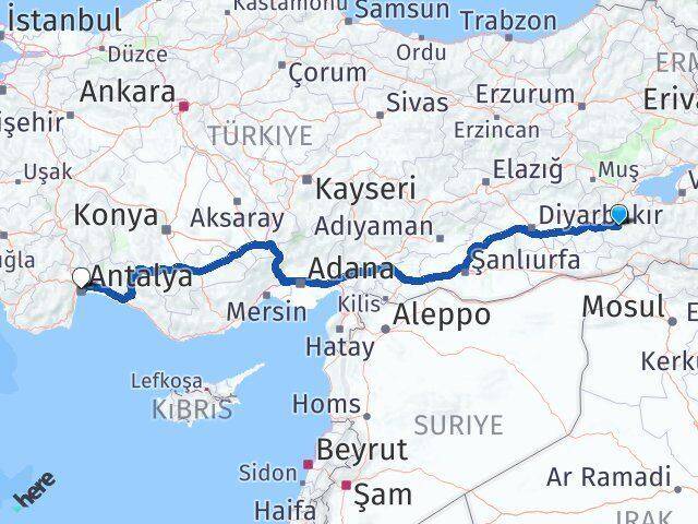 Siirt Tillo Antalya Arası Kaç Km - Yol Haritası