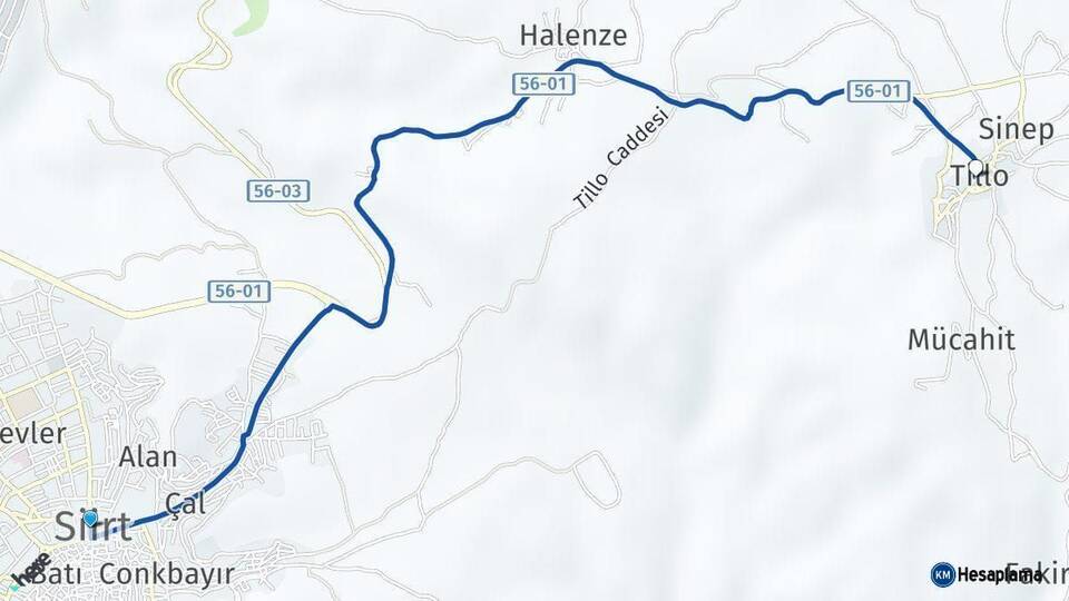 Siirt Tillo Arası Kaç Km - Yol Haritası