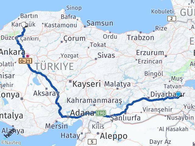 Siirt Tillo Karabük Arası Kaç Km - Yol Haritası