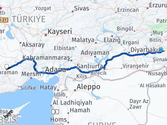 Siirt Tillo Karaman Arası Kaç Km - Yol Haritası