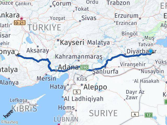 Siirt Tillo Konya Arası Kaç Km - Yol Haritası